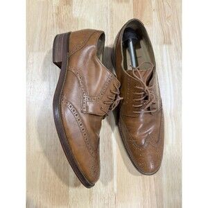 COLE HAAN Mens Casual Dress Shoes Cognac Brown Leather Wingtip Oxfords Size 12M